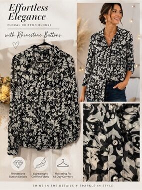 INC International Concepts Black and White Floral Button-Down Shirt